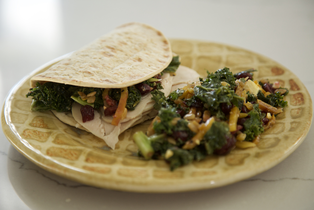 Turkey Flat Bread Sandwich with Ingles Deli Kale &amp; Beet Salad