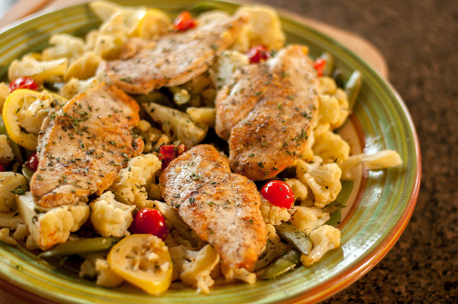 Chicken Paillard with Cauliflower and Lemon Thyme Butter Sauce