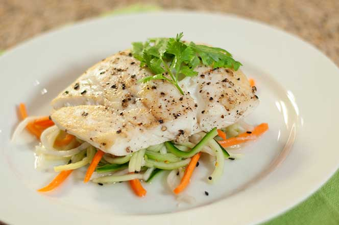 Pan Seared Halibut with Asian Cucumber Relish