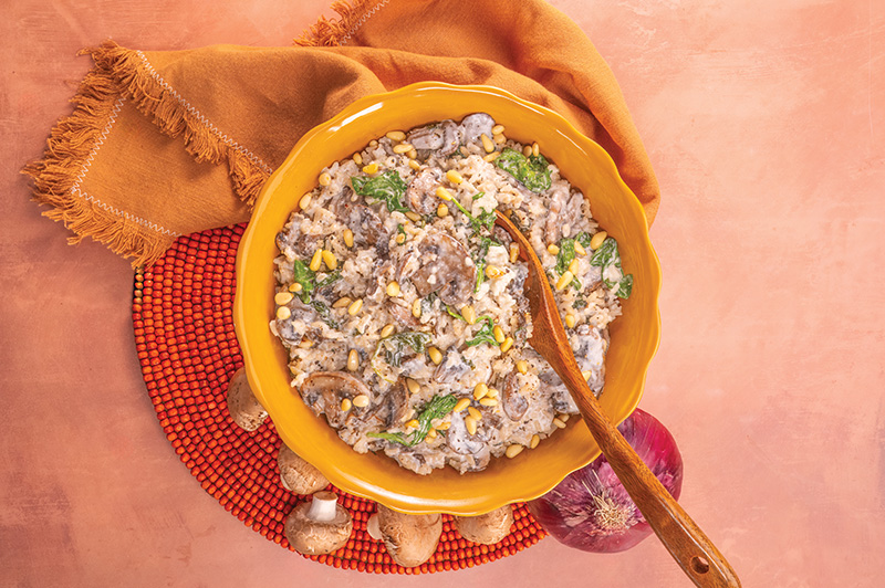 Bowl of Creamy Spinach & Mushroom Coconut Rice