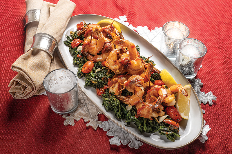 Table with a plate of Shrimp Alexander