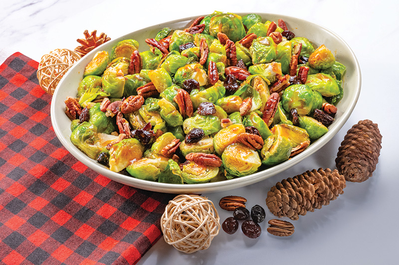 Dish of Sweet and Spicy Brussels Sprouts