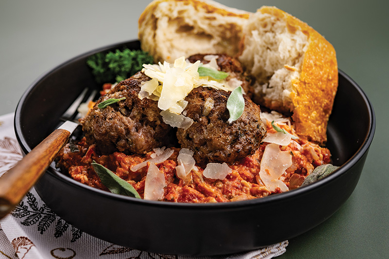 Sage and Gruyere Stuffed Meatballs with Tomato Cream Sauce
