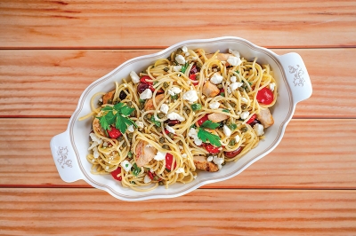 A dish of Greek Spaghetti