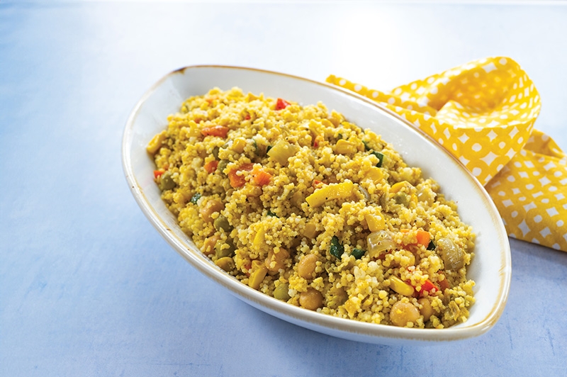 Serving tray of spicy vegetable couscous