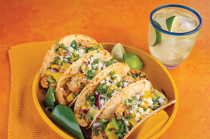 Tequila Lime Shrimp Tacos with Mango-Avocado Salsa