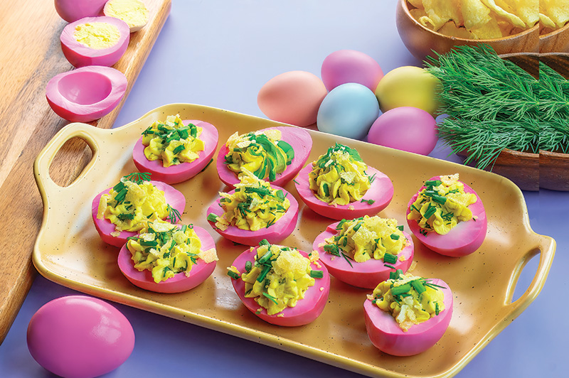 Crunchy Pickled Beet Deviled Eggs