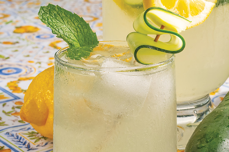 A glass of Mint and Cucumber Lemonade