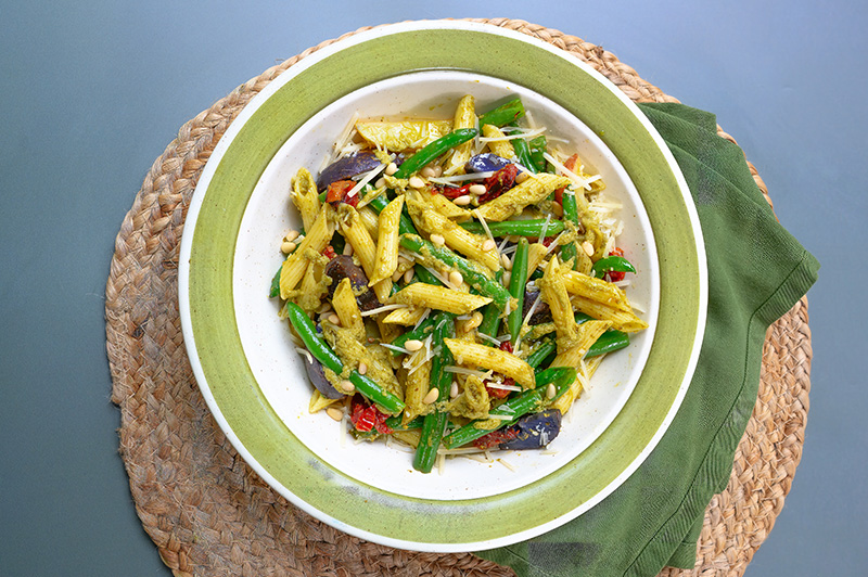 Penne Pasta with Pesto, Green Beans, and Potatoes