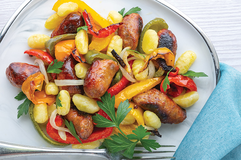 Pan Sheet Gnocchi with Peppers and Sausage