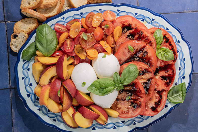 Tomato Peach Burrata Salad