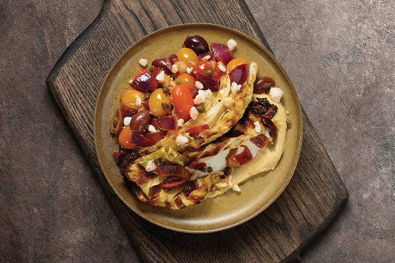 Greek-Inspired Roasted Cabbage in a bowl