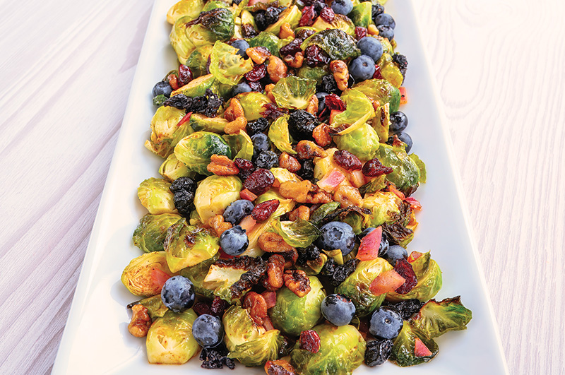 Fire Roasted Brussels Sprouts in pan